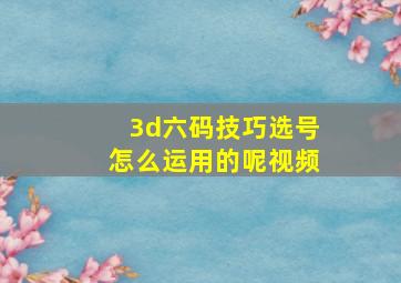 3d六码技巧选号怎么运用的呢视频