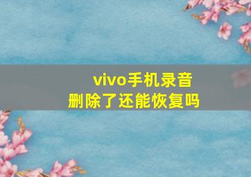 vivo手机录音删除了还能恢复吗