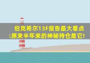 伯克希尔13F报告最大看点:原来半年来的神秘持仓是它!