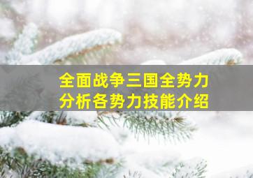 全面战争三国全势力分析各势力技能介绍