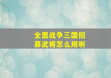 全面战争三国招募武将怎么用啊