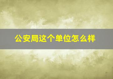 公安局这个单位怎么样