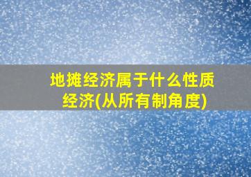 地摊经济属于什么性质经济(从所有制角度)