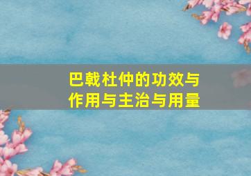 巴戟杜仲的功效与作用与主治与用量