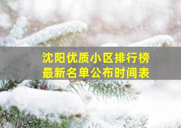 沈阳优质小区排行榜最新名单公布时间表