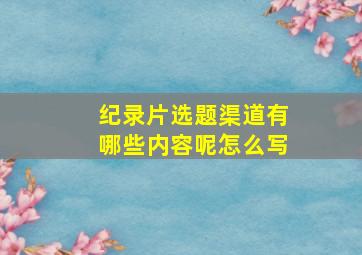 纪录片选题渠道有哪些内容呢怎么写